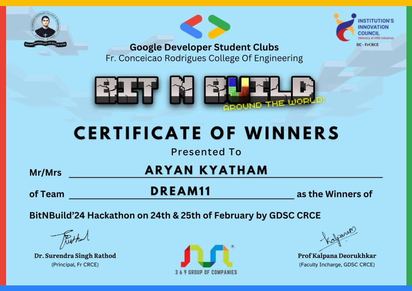 BitNBuild 2024 winners certificate
